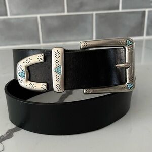 Albatros Western Genuine Black Leather Made in Italy Turquoise Stones Medium